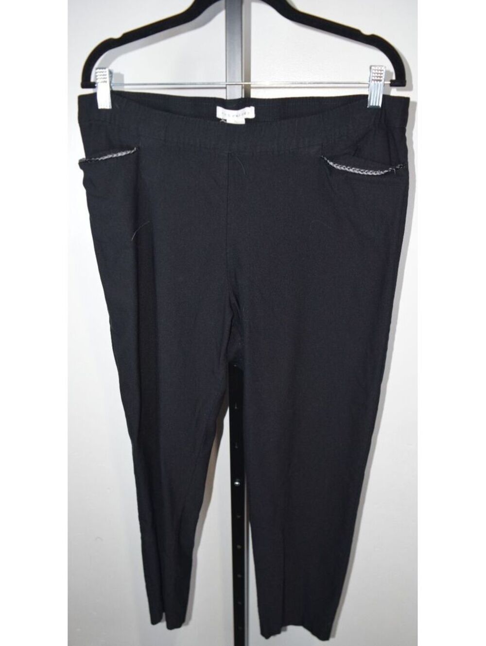 Retrology Black Pull On Stretch Dress Pants Womens XL Braided Trim Pockets